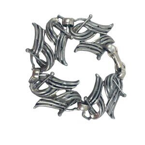 Vintage Silver Toned Art Deco Style Bracelet With Unique Interlocking Design Sma